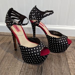 Betsy Johnson Size 8 Platform Stiletto Heels Black White Polka Dot Pin Up Leela